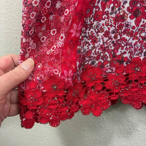 Ellie Tahari McKenna Sleeveless Floral Chiffon Silk Red Lace Metallic Stripe Sz - Picture 5 of 10